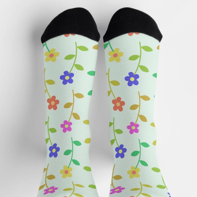 Farbenfrohe Blume, Blumenmuster, Grüne, Boho Socken (Oben)