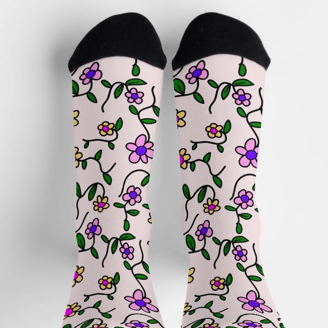 Farbenfrohe Blume, Blumenmuster, Grüne, Boho Socken (Oben)