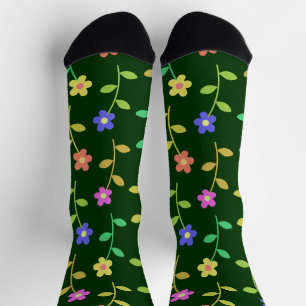 Farbenfrohe Blume, Blumenmuster, Grüne, Boho Socken