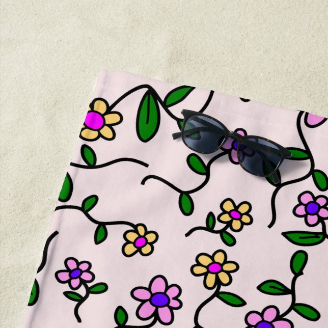 Farbenfrohe Blume, Blumenmuster, Grüne, Boho Strandtuch (Beispiel)