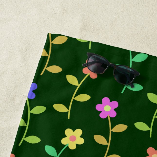 Farbenfrohe Blume, Blumenmuster, Grüne, Boho Strandtuch (Beispiel)