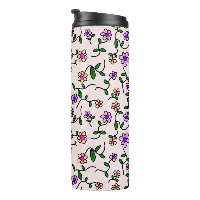 Farbenfrohe Blume, Blumenmuster, Grüne, Boho Thermosbecher (Nach rechts gedreht)