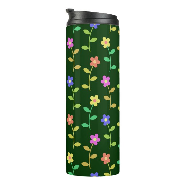 Farbenfrohe Blume, Blumenmuster, Grüne, Boho Thermosbecher (Nach rechts gedreht)