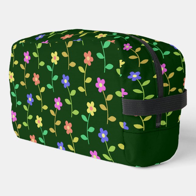 Farbenfrohe Blume, Blumenmuster, Grüne, Boho Waschbeutel (Linke Seite)