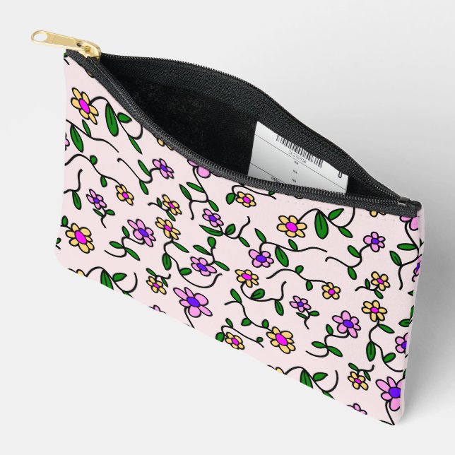 Farbenfrohe Blume, Blumenmuster, Grüne, Boho Zubehörtasche (Offen)