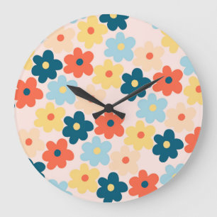 Farbenfrohe Blume Boho Retro Große Wanduhr