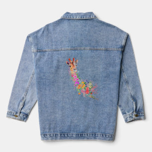 Farbenfrohe Blume Bouquet Giraffe Denim Jacket Jeansjacke