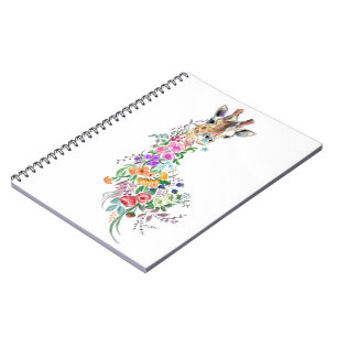 Farbenfrohe Blume Bouquet Giraffe Notebook Notizblock