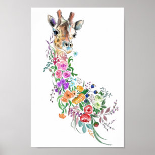 Farbenfrohe Blume Bouquet Giraffe Poster Malerei