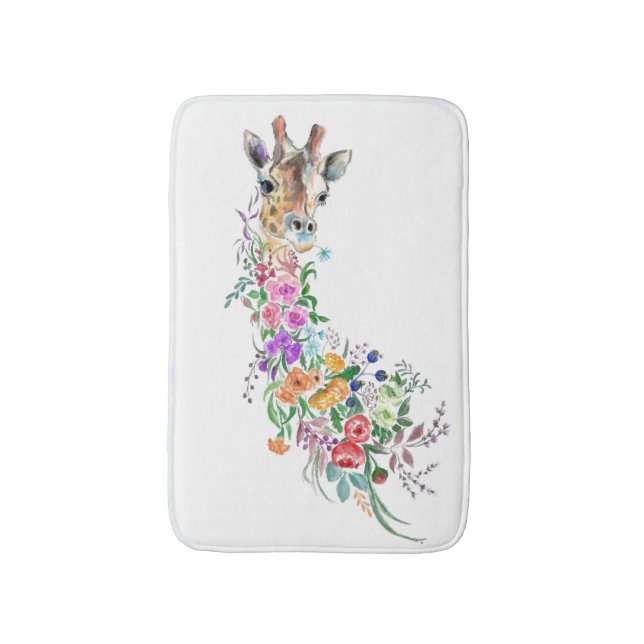 Farbenfrohe Blume Bouquet Giraffe - Zeichnend Mode Badematte (Vorderseite Vertikal)