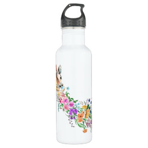 Farbenfrohe Blume Bouquet Giraffe - Zeichnend Mode Edelstahlflasche