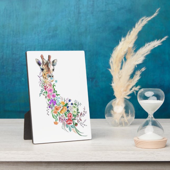Farbenfrohe Blume Bouquet Giraffe - Zeichnend Mode Fotoplatte (Seite)