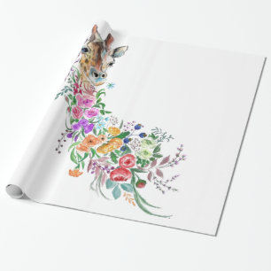 Farbenfrohe Blume Bouquet Giraffe - Zeichnend Mode Geschenkpapier