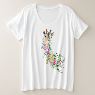 Farbenfrohe Blume Bouquet Giraffe - Zeichnend Mode Große Größe T-Shirt