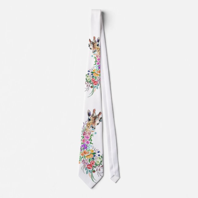Farbenfrohe Blume Bouquet Giraffe - Zeichnend Mode Krawatte (Vorderseite)