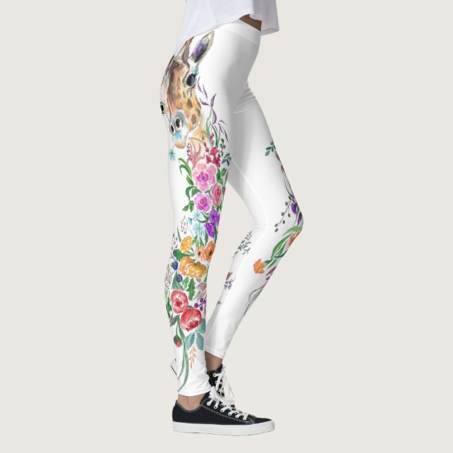 Farbenfrohe Blume Bouquet Giraffe - Zeichnend Mode Leggings (Rechts)