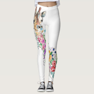 Farbenfrohe Blume Bouquet Giraffe - Zeichnend Mode Leggings