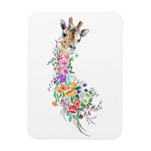Farbenfrohe Blume Bouquet Giraffe - Zeichnend Mode Magnet