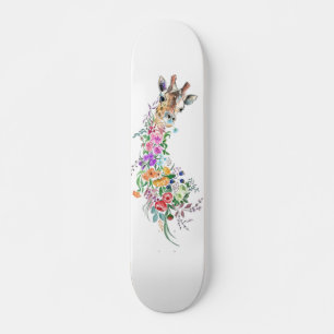 Farbenfrohe Blume Bouquet Giraffe - Zeichnend Mode Skateboard