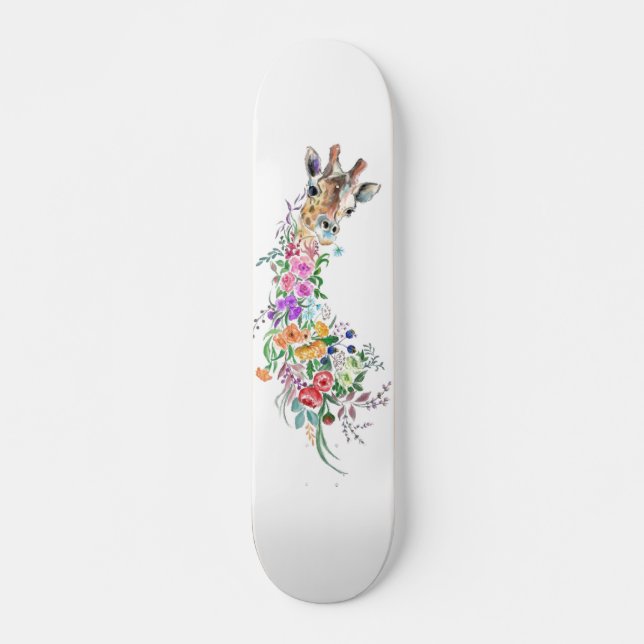 Farbenfrohe Blume Bouquet Giraffe - Zeichnend Mode Skateboard (Vorne)