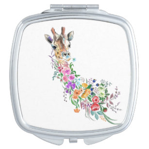 Farbenfrohe Blume Bouquet Giraffe - Zeichnend Mode Taschenspiegel
