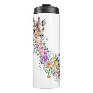 Farbenfrohe Blume Bouquet Giraffe - Zeichnend Mode Thermosbecher