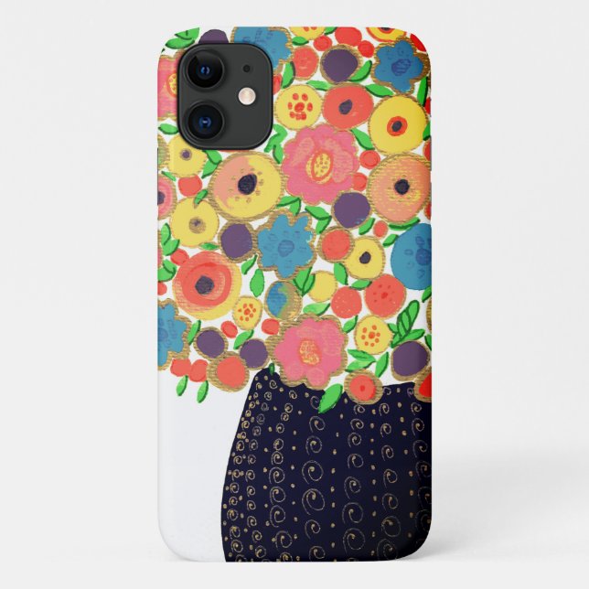 Farbenfrohe Blume Bouquet in der Black Boho Vase Case-Mate iPhone Hülle (Rückseite)