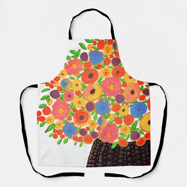 Farbenfrohe Blume Bouquet in der Black Boho Vase Schürze (Vorderseite)