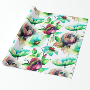 Farbenfrohe Blume Collage Nahtloses Muster Geschenkpapier
