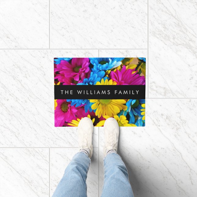 Farbenfrohe Blume, Daisis, Boho, Ihr Name Fußmatte (Indoor)
