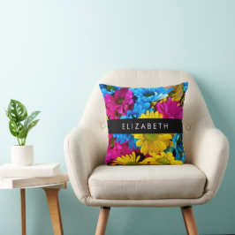 Farbenfrohe Blume, Daisis, Boho, Ihr Name Kissen