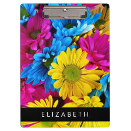 Farbenfrohe Blume, Daisis, Boho, Ihr Name Klemmbrett