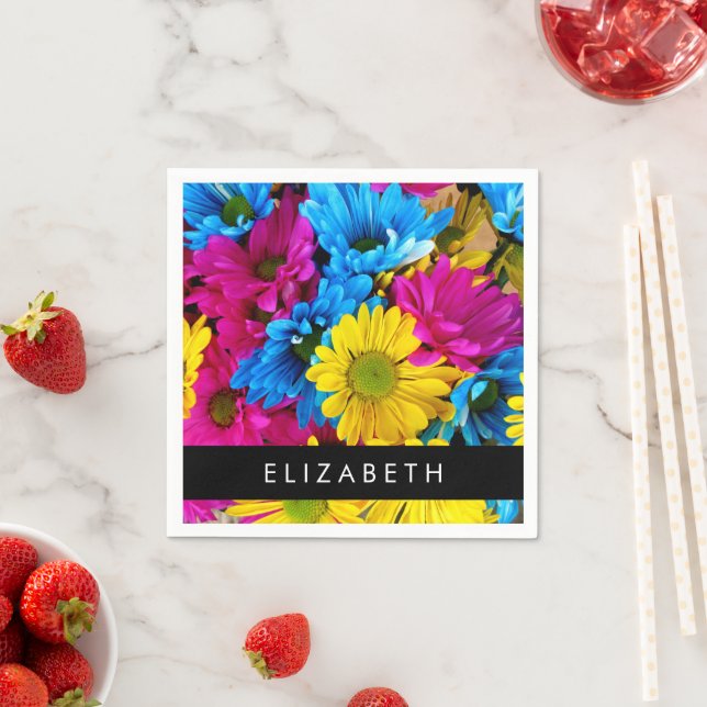 Farbenfrohe Blume, Daisis, Boho, Ihr Name Serviette (Beispiel)