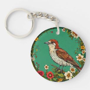 Farbenfrohe Blume des Vogelschwarms Schlüsselanhänger