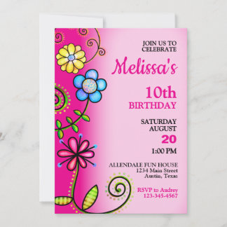 Farbenfrohe Blume Doodles Geburtstagsparty Einladu Einladung