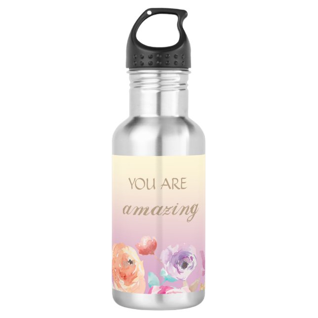 Farbenfrohe Blume Edelstahlflasche (Vorderseite)