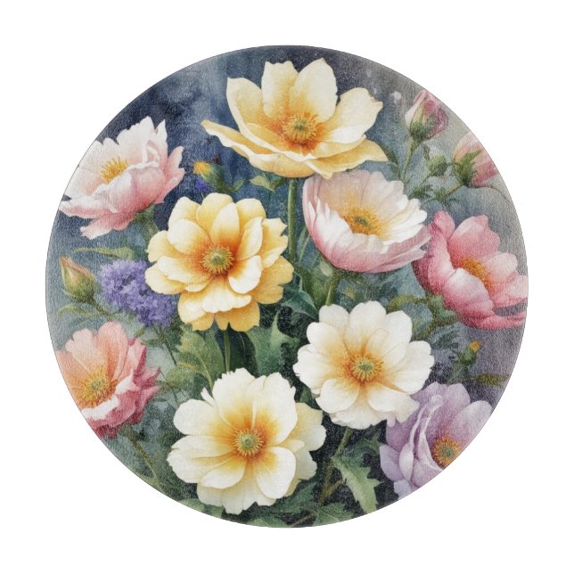 Farbenfrohe Blume Elegante Wasserfarben-Malerei Schneidebrett (Vorderseite)