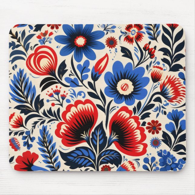 Farbenfrohe Blume Folkloremuster Mousepad (Vorne)