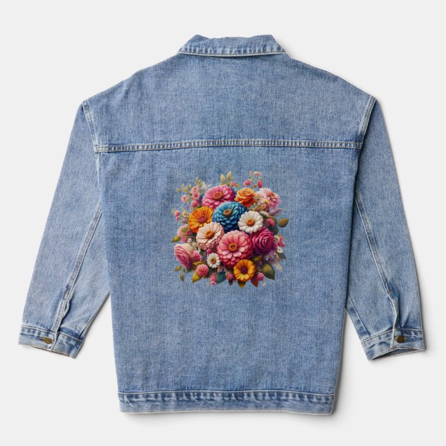 Farbenfrohe Blume/Frühling Zinnia/Rose Jeansjacke (Rückseite)