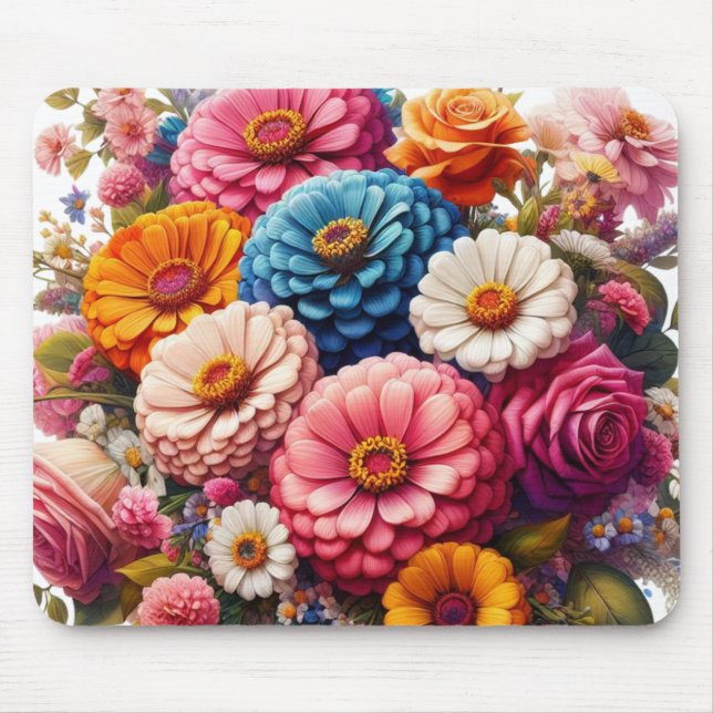 Farbenfrohe Blume/Frühling Zinnia/Rose Mousepad (Vorne)