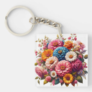 Farbenfrohe Blume/Frühling Zinnia/Rose Schlüsselanhänger