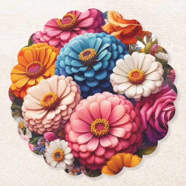 Farbenfrohe Blume/Frühling Zinnia/Rose Untersetzer (Vorderseite)