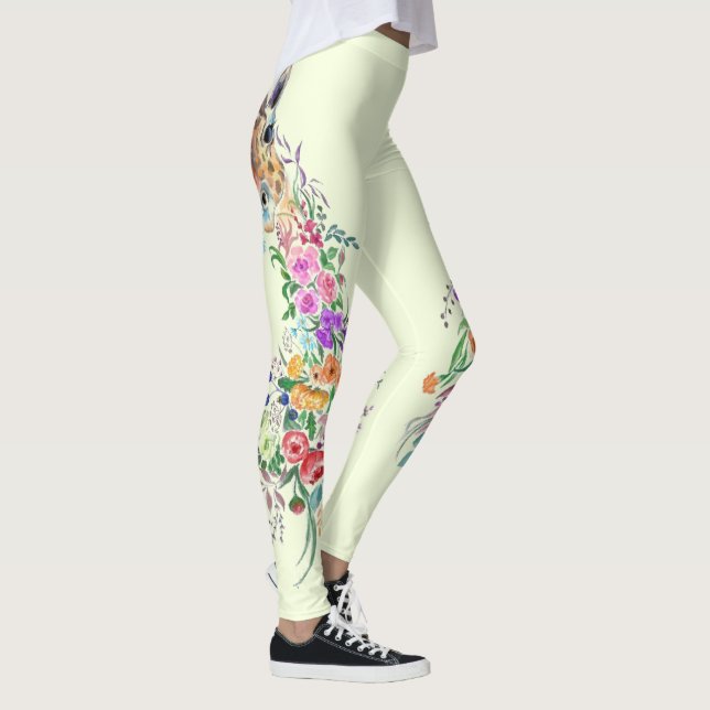 Farbenfrohe Blume Giraffe Leggings Frühjahrsdesign (Rechts)