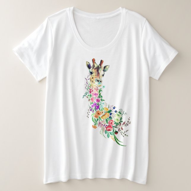 Farbenfrohe Blume Giraffe T - Shirt (Design vorne)