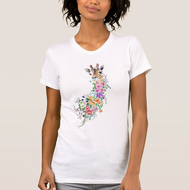 Farbenfrohe Blume Giraffe T - Shirt Frühling (Vorderseite)