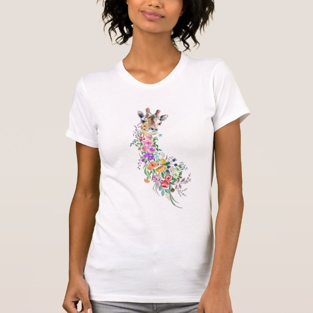 Farbenfrohe Blume Giraffe T - Shirt Geschenk (Vorderseite)