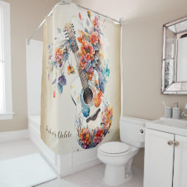 Farbenfrohe Blume Gitarrenmusik Instrument Elegant Duschvorhang