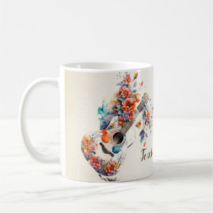Farbenfrohe Blume Gitarrenmusik Instrument Elegant Kaffeetasse