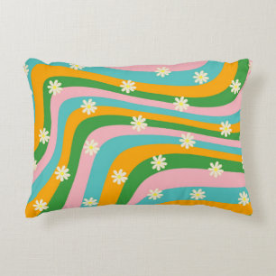 Farbenfrohe Blume Groovy Streifen Boho Muster Dekokissen