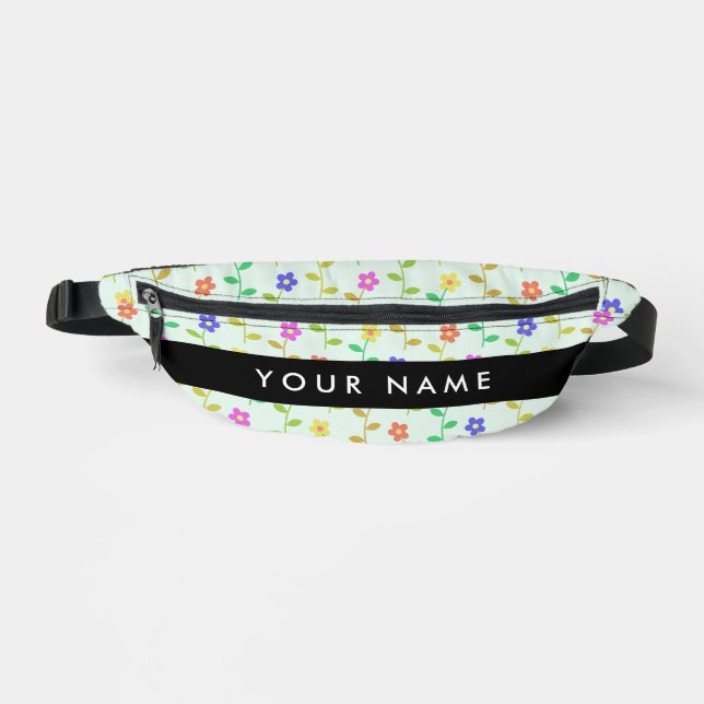 Farbenfrohe Blume, hellgrüner Hintergrund, schwarz Bauchtasche (Vorderseite)